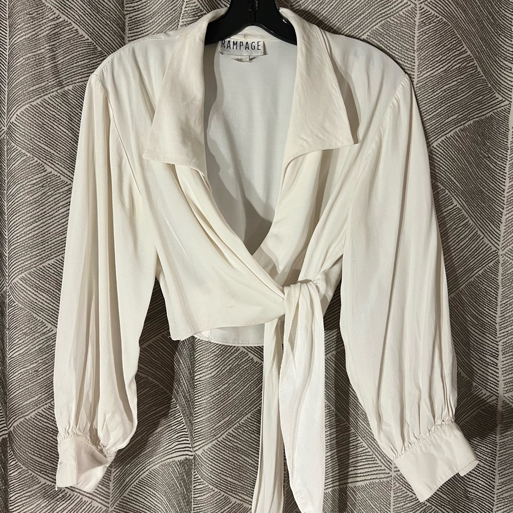 Vintage Cropped Front Tie Ivory Blouse
